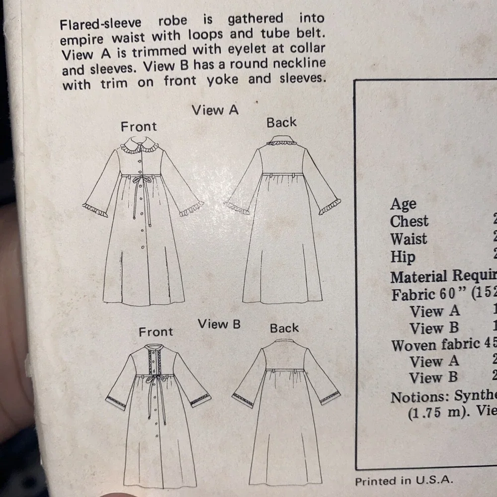 Vintage KWIK SEW Girls Robe Sewing Pattern 644 Size 8-14 Uncut Empire Waist